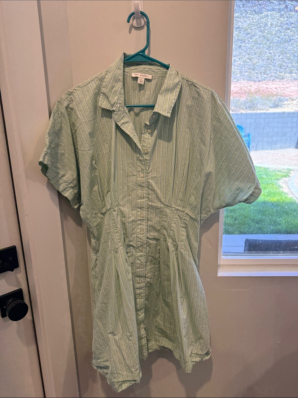 2 Free Assembly Green Striped Button-Up Dress and Blue Striped Button-Up Dress